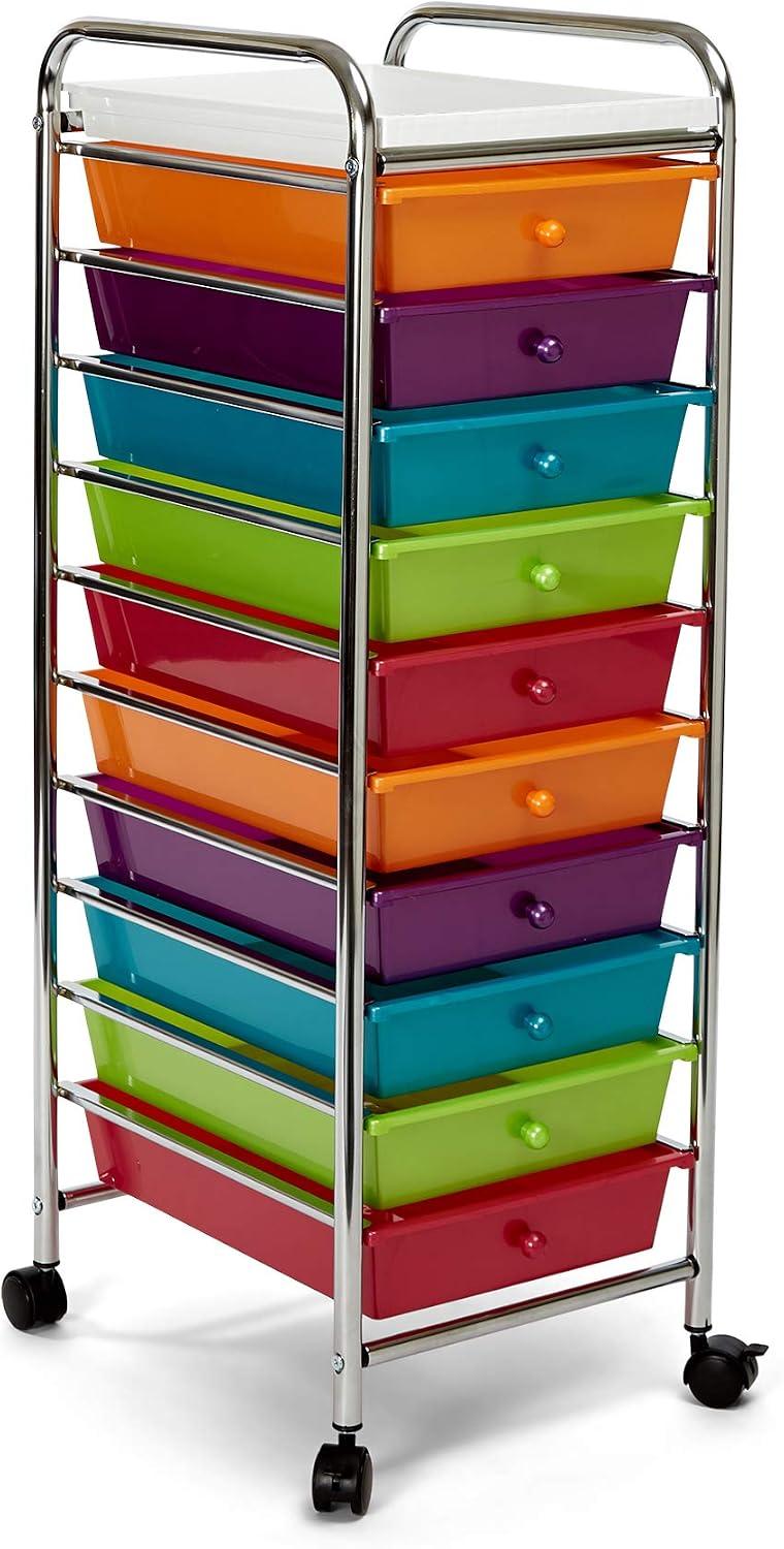 Seville Classics WEB241 Large Polypropylene Utility Storage Cart – Multi-Colour Rolling Storage Trolley