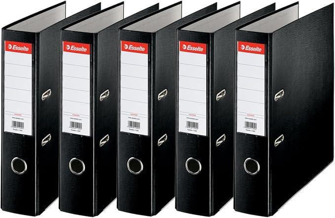 Esselte Essentials, A4 Lever Arch File, 75 mm Spine, 500 Sheets Capacity, PP, Plastic Cover, File Folder, Black, Pack 5, 23991