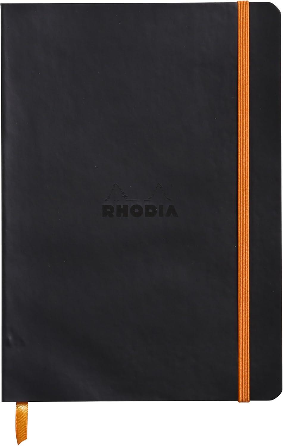 RHODIA 117402C - Black Flexible Notebook - A5 - Lined - 160 pages - Clairefontaine Ivory Paper 90 g/m - Bookmark, Elastic Closure - Faux Leather Cover - Rhodiarama Collection