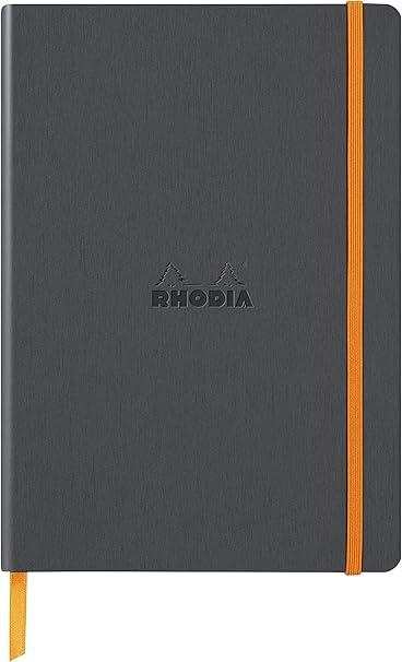 RHODIA 117385C - Titanium Soft Notebook - A5 - Lined - 160 pages - Clairefontaine Ivory Paper 90 g/m - Bookmark, Elastic Closure - Faux Leather Cover