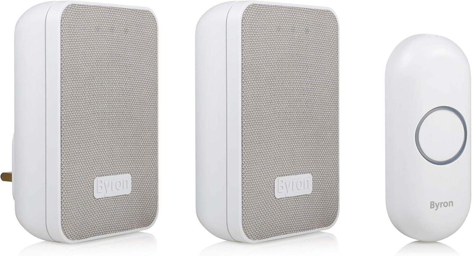 Byron Wireless Doorbell Set – Twin Pack – Battery Portable and Plug in 150 m Range DBY-22324UK