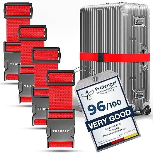 Travely Premium Luggage Strap Set of 4 Red