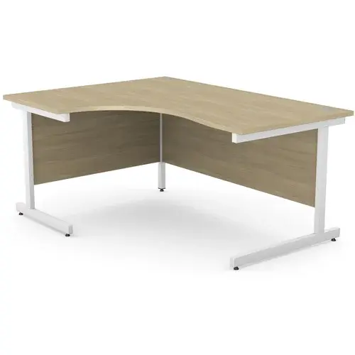 Ashford 1600 x 1200mm White Metal Leg Crescent Left Desk Urban Oak