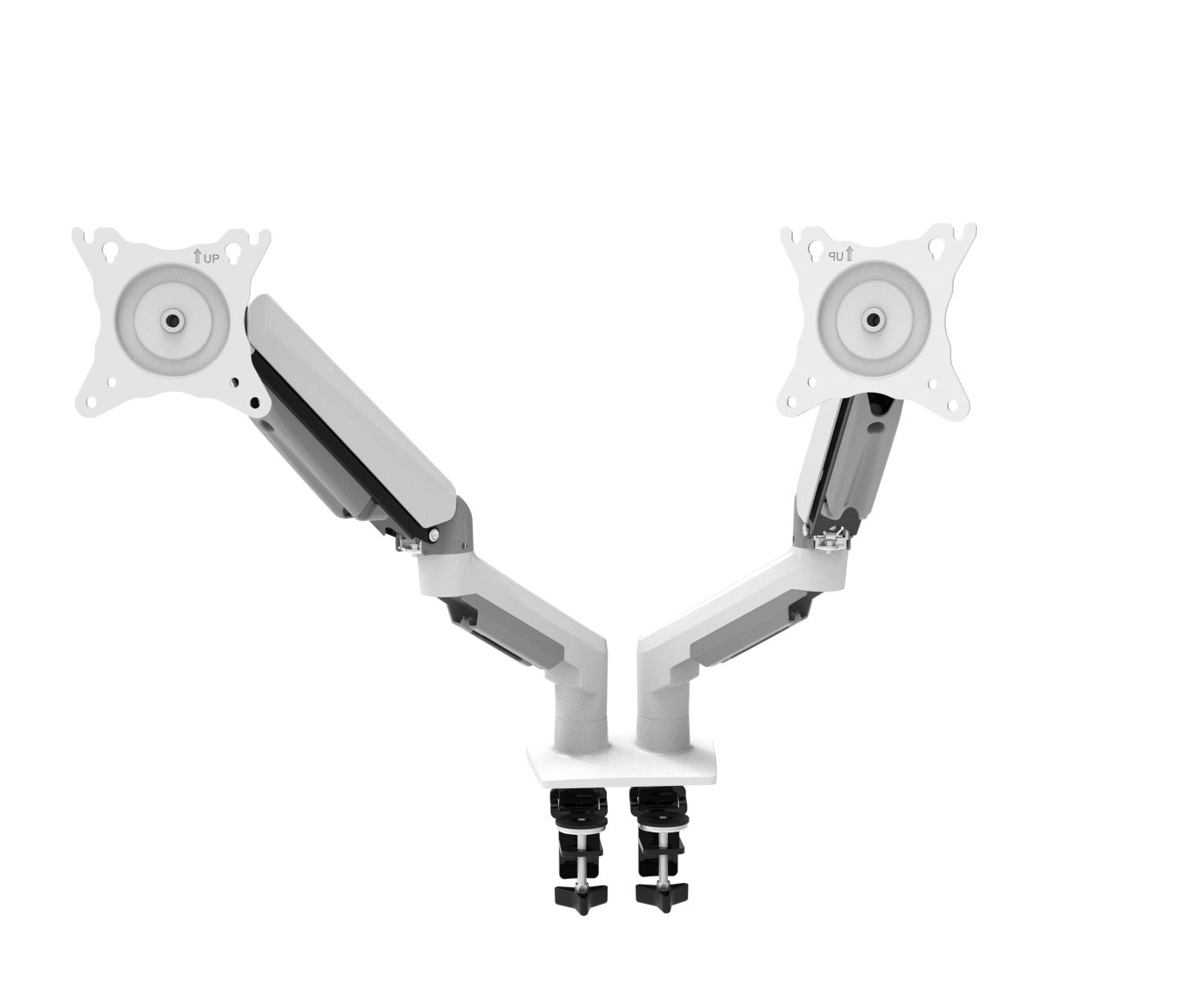 Gas-Spring Dual Monitor Arm | White Heavy-Duty Ergonomic Desk Mount