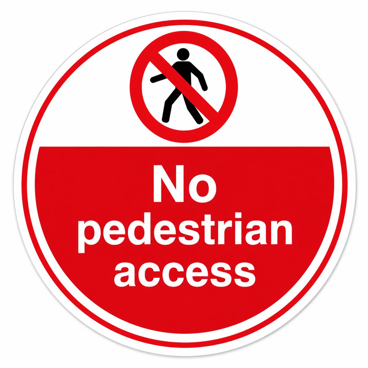 600mm No Pedestrian Access Sign – 3mm Dibond Circular Safety Sign with 76mm Galvanised Pole Mounting Channels & Bracket