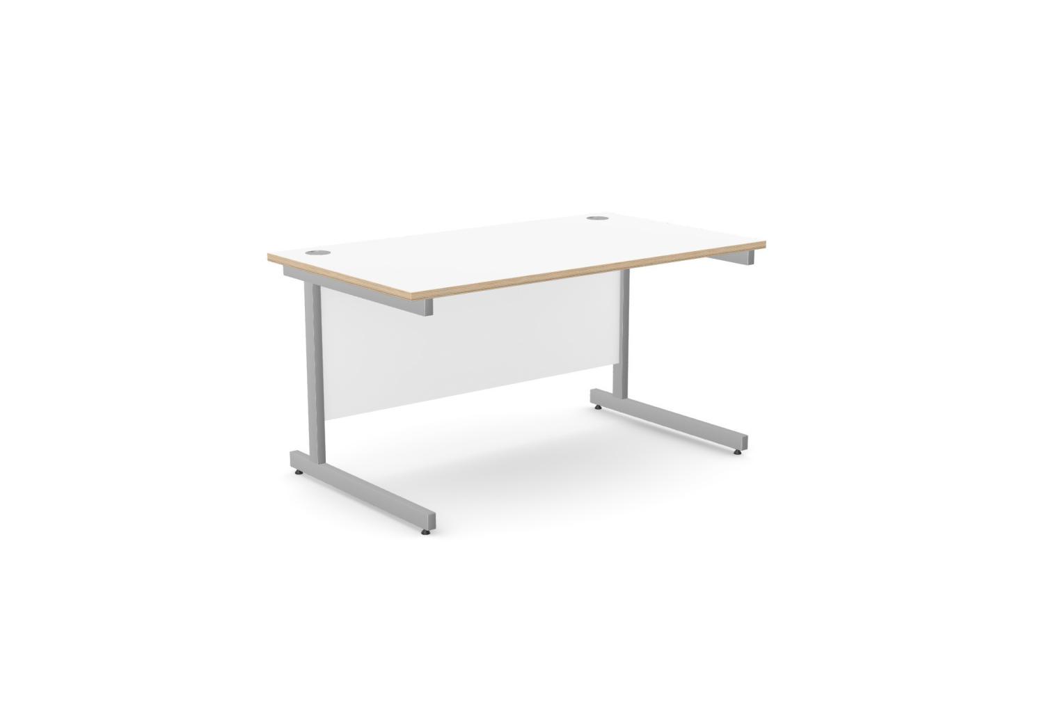 Ashford 1400 x 800mm Silver Metal Leg Straight Desk White Top With Ply Edge
