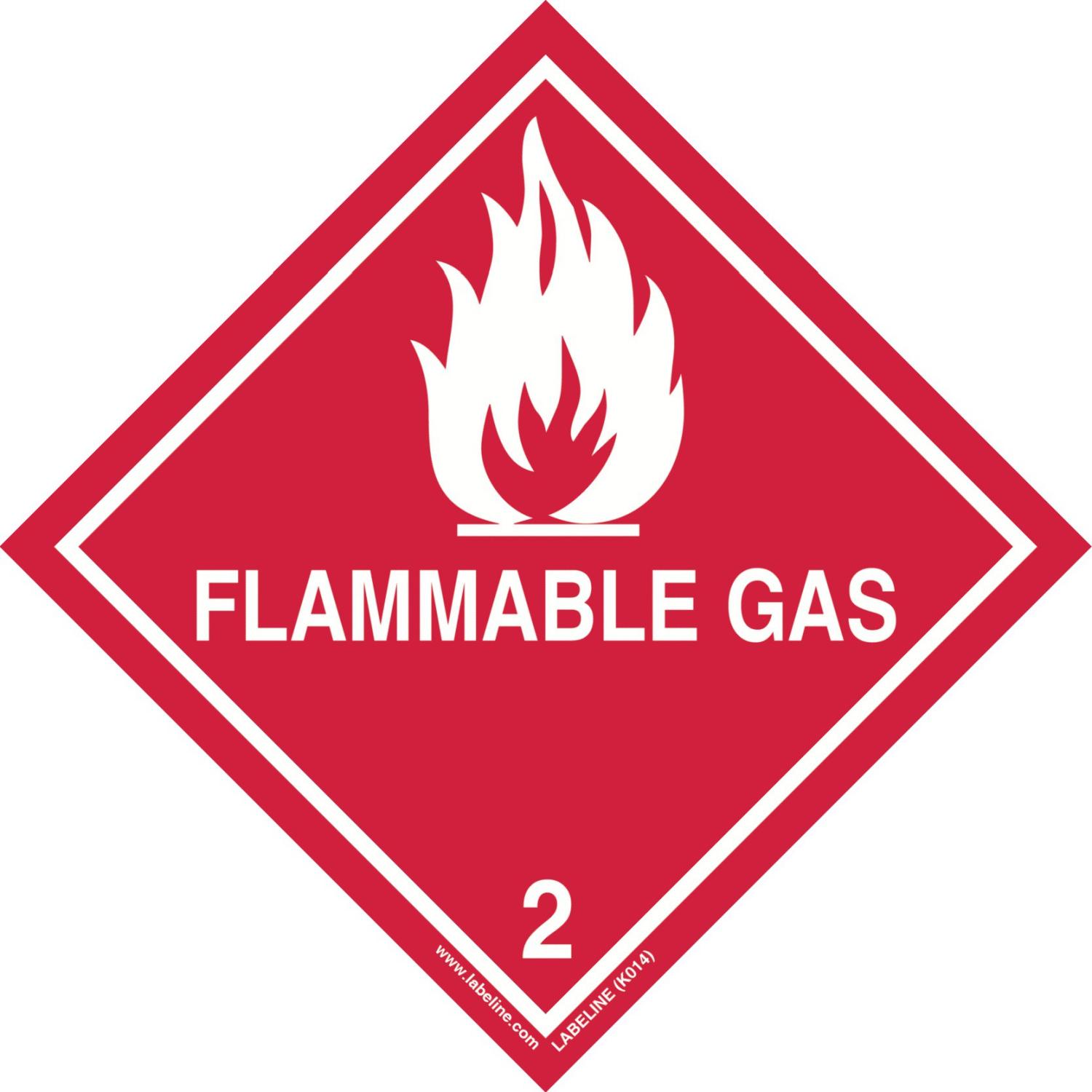 Class 2.1 Flammable Gas Hazard Warning Diamond Label K014 150 labels per roll 100x100mm