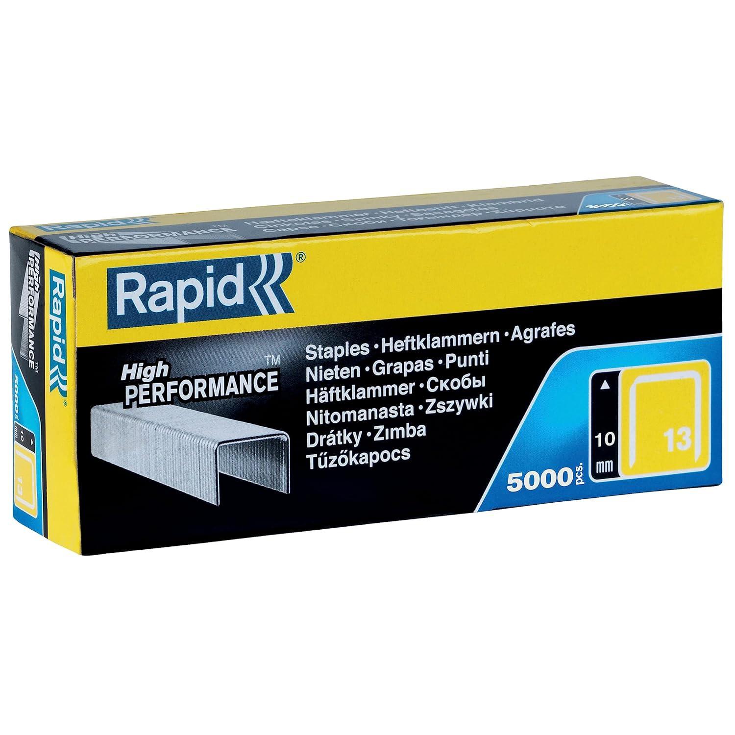 Rapid High-Performance Staples for Textiles, Finewire No. 13, Leg Length 10mm, Staple Gun Staples, Galvanised Steel, 5000 Pieces, Boxed (11840600)