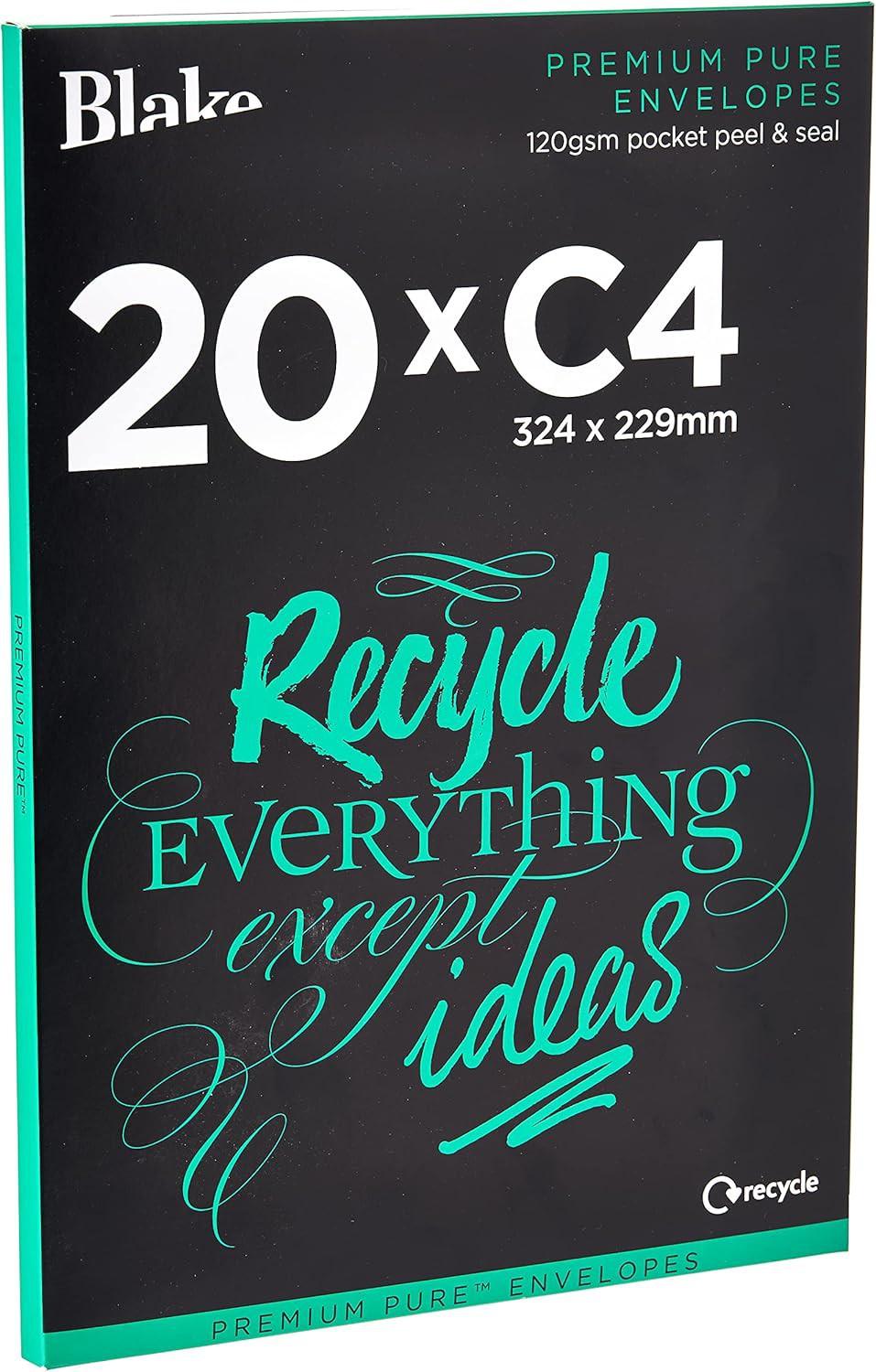 Blake Pure C4 229 x 324 mm 120 gsm Recycled Peel & Seal Pocket Envelopes (RP84653) Super White Wove - Pack of 20