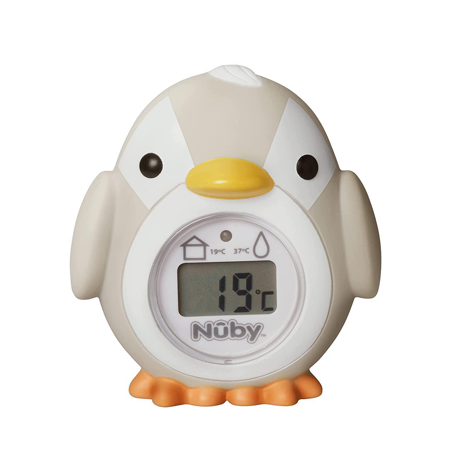 Nuby - Penguin shaped baby bath Digital thermometer - Easy to read screen BPA free Gray Suitable from 0 months