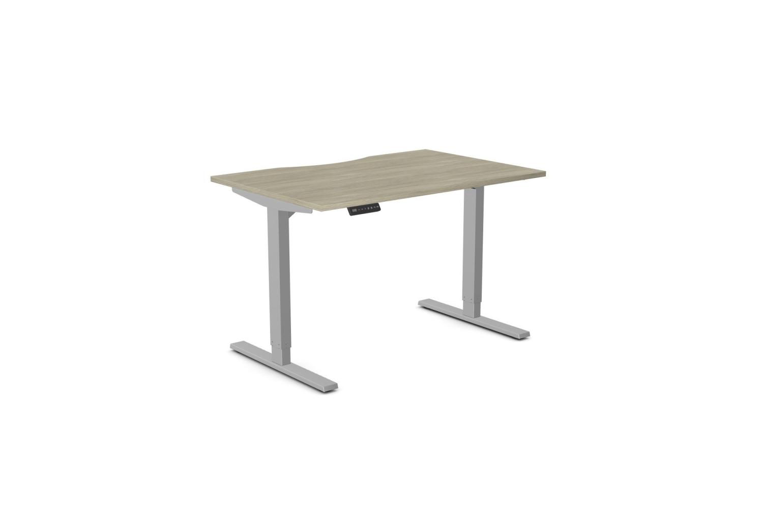 Zoom 1200 x 800 mm Silver Leg, Arctic Oak Top,  Front Scallop Sit Stand Desk |  with Memory Control Unit Pad