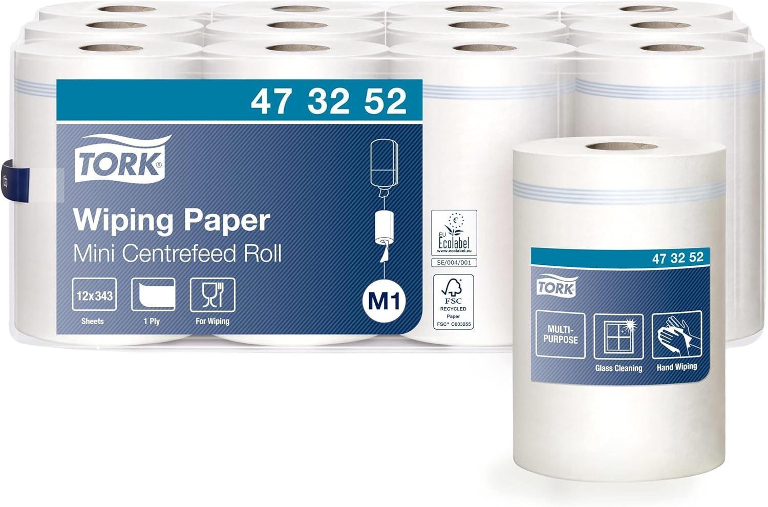 Tork Centrefeed Wiping Paper White M1 Hand and Surface Wiping 12 x 343 Sheets 473252