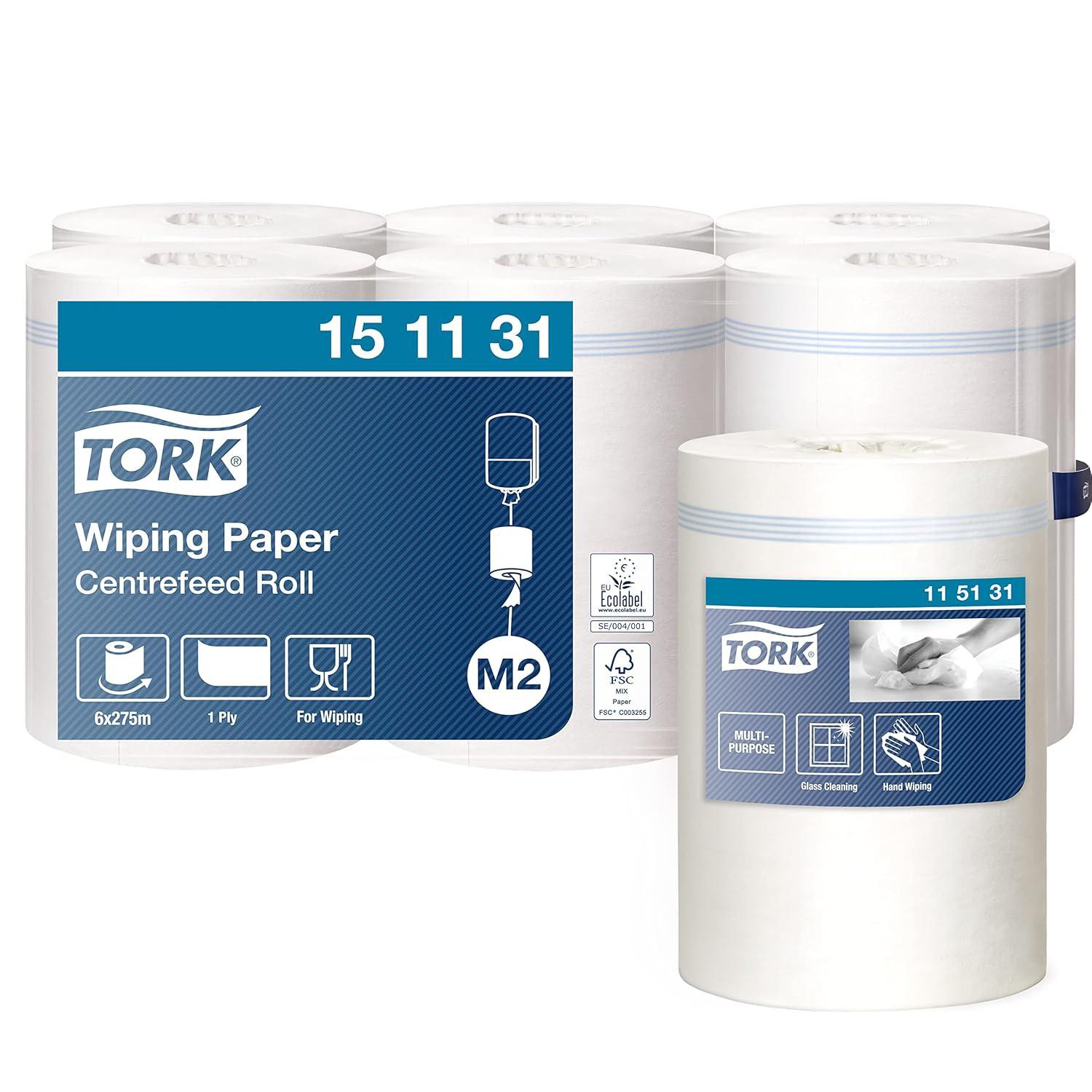 Tork Centrefeed Wiping Paper White M2, Absorbent, 6 Rolls 151131