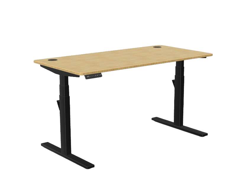 Leap Single Office Sit-Stand Desk - 1400 x 1600 mm - Black Frame with Bamboo Desk | with Memory Control Unit Pad