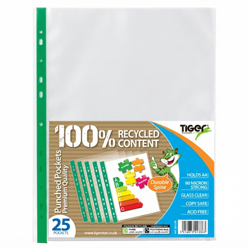 Tiger Premium A4 Multipunch Pockets, 90 Micron (Pack of 25)
