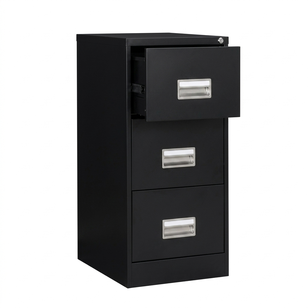 GO 3 Drawer Filing Cabinet Foolscap Black