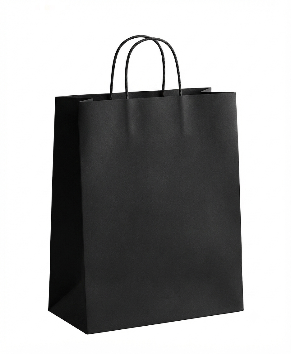 Black Twisted Handle Paper Bags | 110gsm | 240 x 110 x 310 mm (Pack of 150)