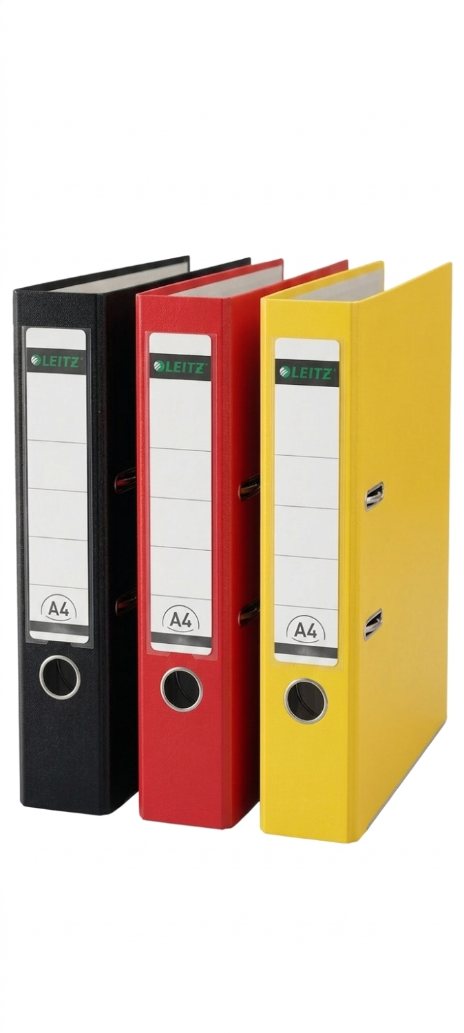 Leitz Mini Lever Arch File Plastic 50mm Spine A4 Yellow, Red, Black