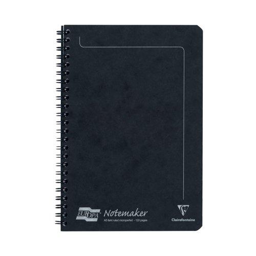 Clairefontaine Europa Notemaker A5 Wirebound Pressboard Cover Notebook Ruled 120 Pages Black