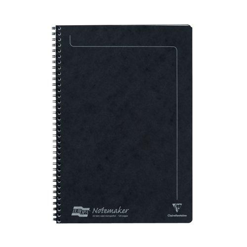 Clairefontaine Europa Notemaker A4 Wirebound Pressboard Cover Notebook Ruled 120 Pages Black