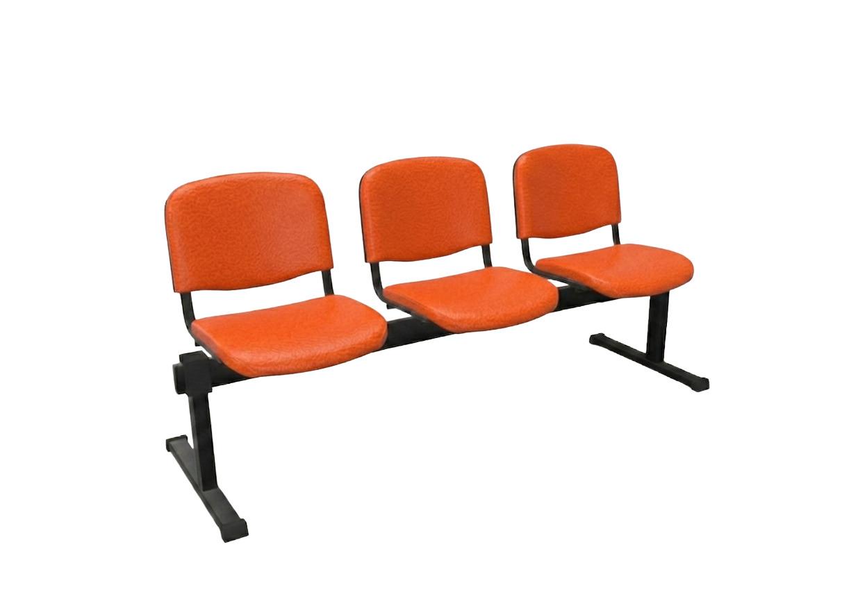 NowyStyl Iso 3-Seater Beam Bench | Black Frame, Valencia Orange Vinyl 6019