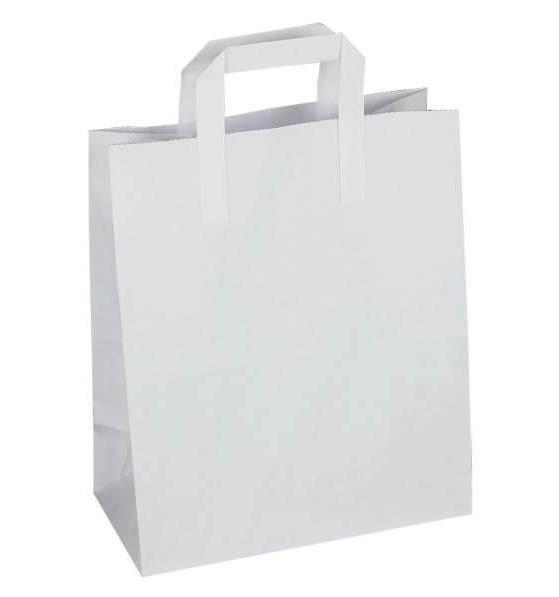 ValueX White Flat Handle Paper Bags - Large Bag 10" x 5" x 12" - 250x Per Case