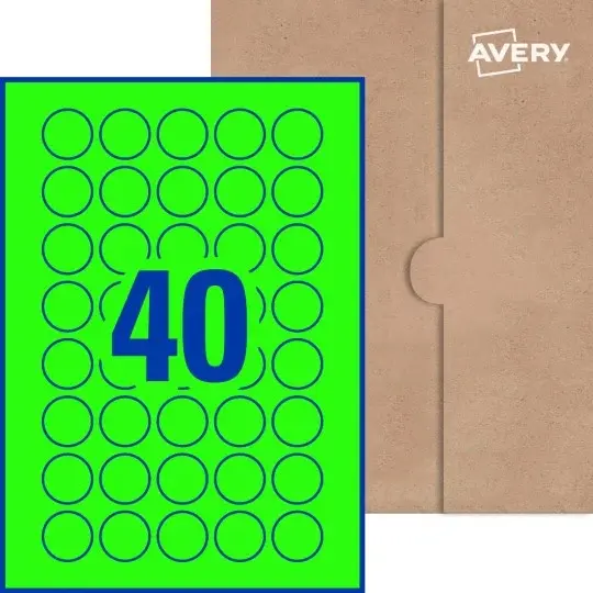 Avery 30mm Round Labels Green Neon – 48 Labels Per Sheet, 5 Sheets (240 Labels) – Permanent Self-Adhesive Stickers
