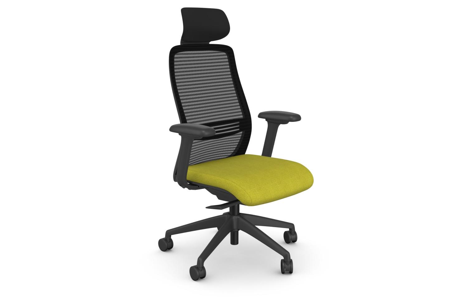 NV Posture Office Chair with Breathable Mesh Back and Adjustable Lumbar Support  & Headrest - Black Frame Green Seat