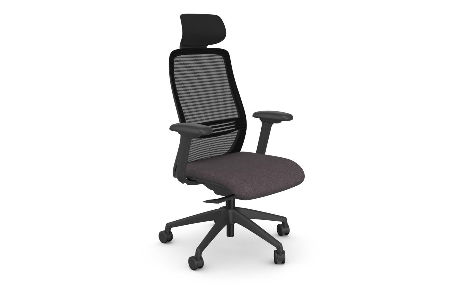 NV Posture Office Chair with Breathable Mesh Back and Adjustable Lumbar Support & Headrest- Black Frame With Dark Grey Seat
