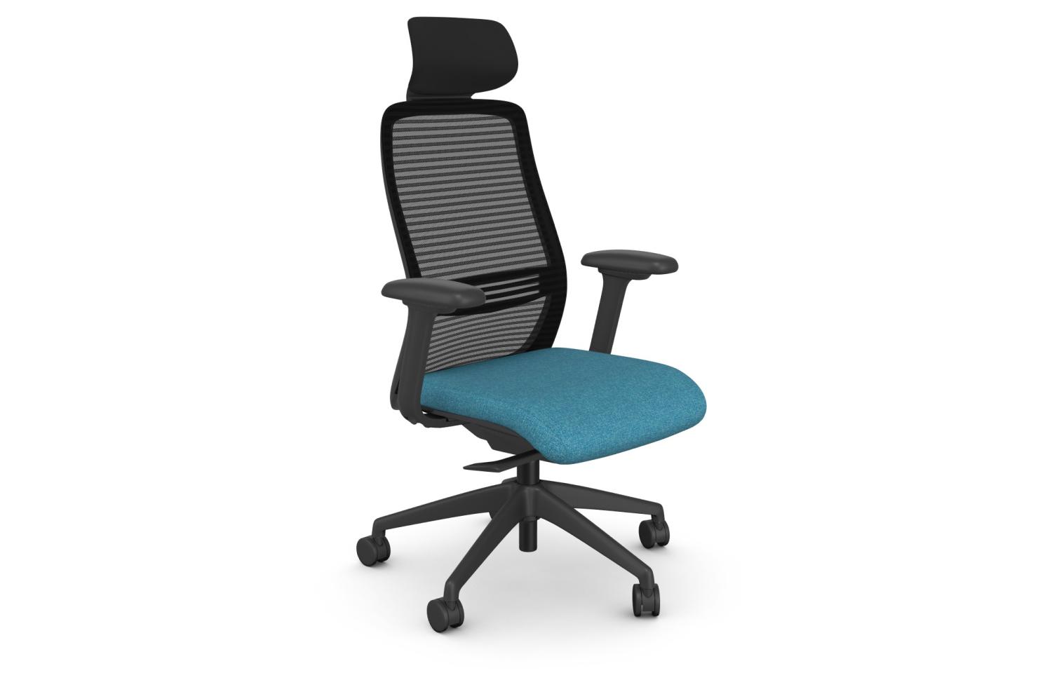 NV Posture Office Chair with Breathable Mesh Back and Adjustable Lumbar Support & Headrest - Black Frame Light Blue Seat