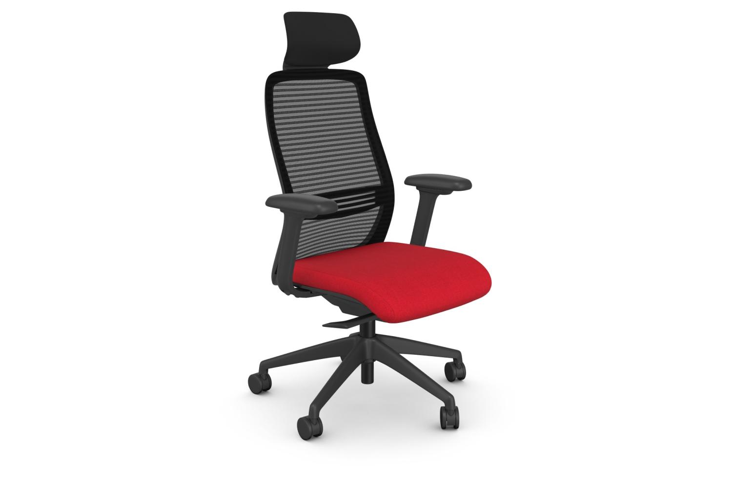 NV Posture Office Chair with Breathable Mesh Back and Adjustable Lumbar Support & Headrest - Black Frame Red Seat
