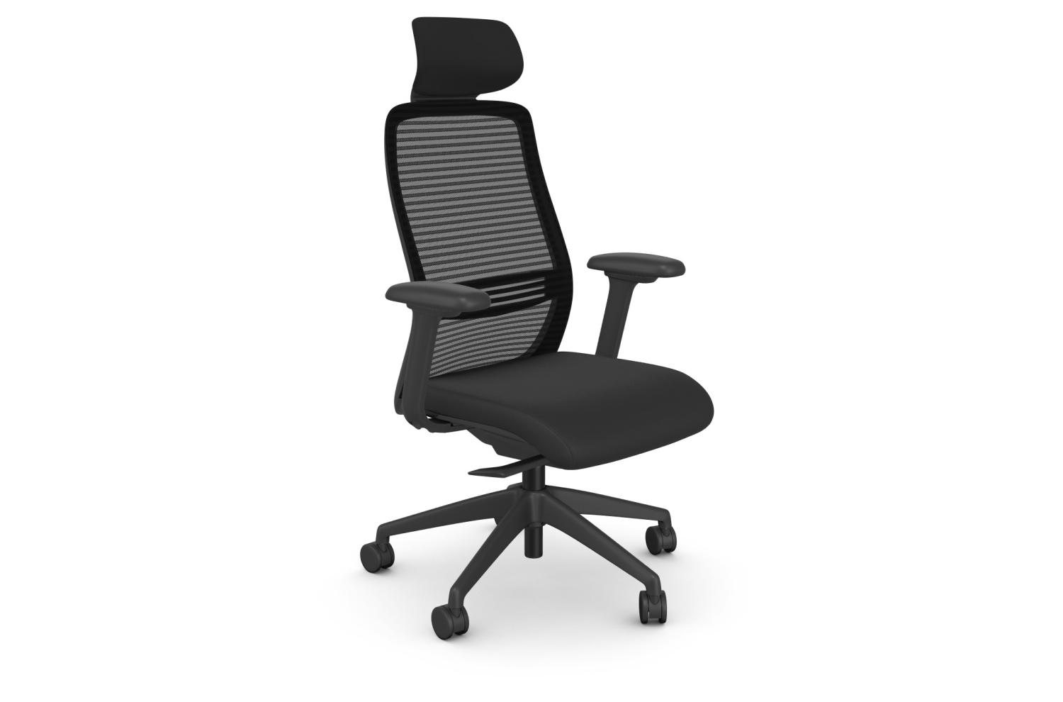 NV Posture Office Chair with Breathable Mesh Back and Adjustable Lumbar Support & Headrest - Black Frame With Black Vinyl Seat