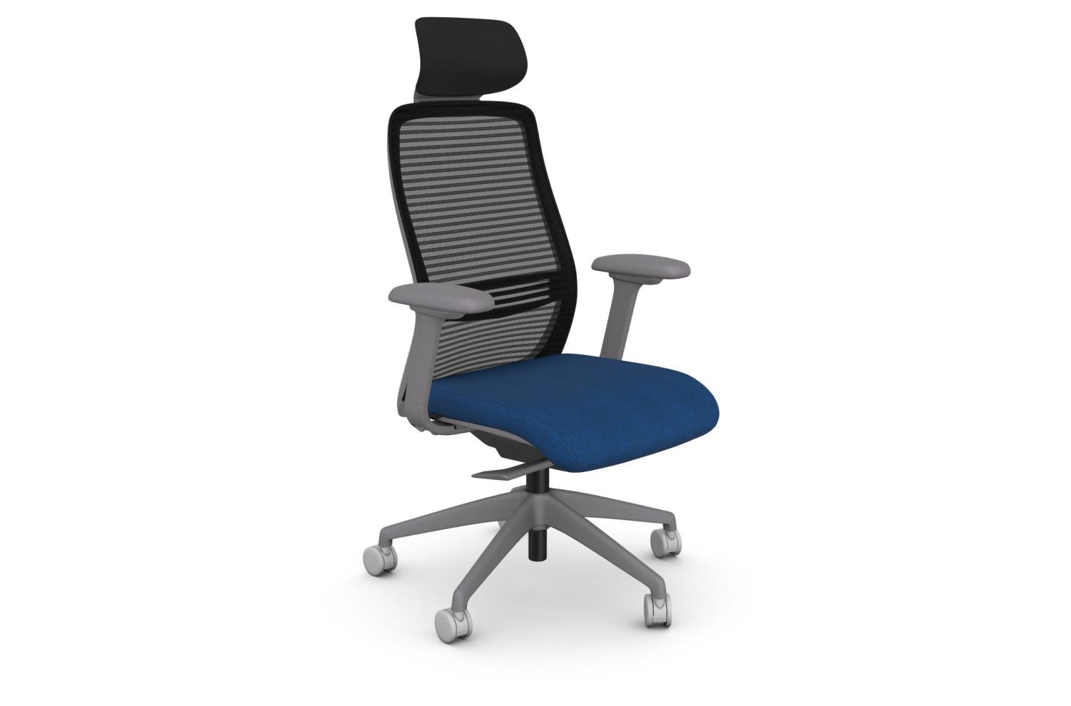NV Posture Office Chair with Breathable Mesh Back and Adjustable Lumbar Support & Headrest - Grey Frame Blue Seat