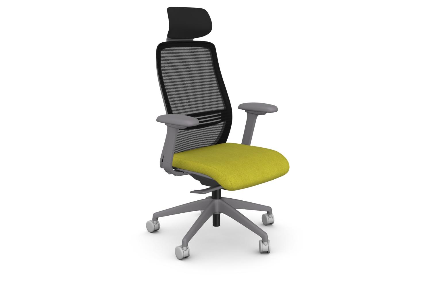 NV Posture Office Chair with Breathable Mesh Back and Adjustable Lumbar Support & Headrest - Grey Frame Green Seat