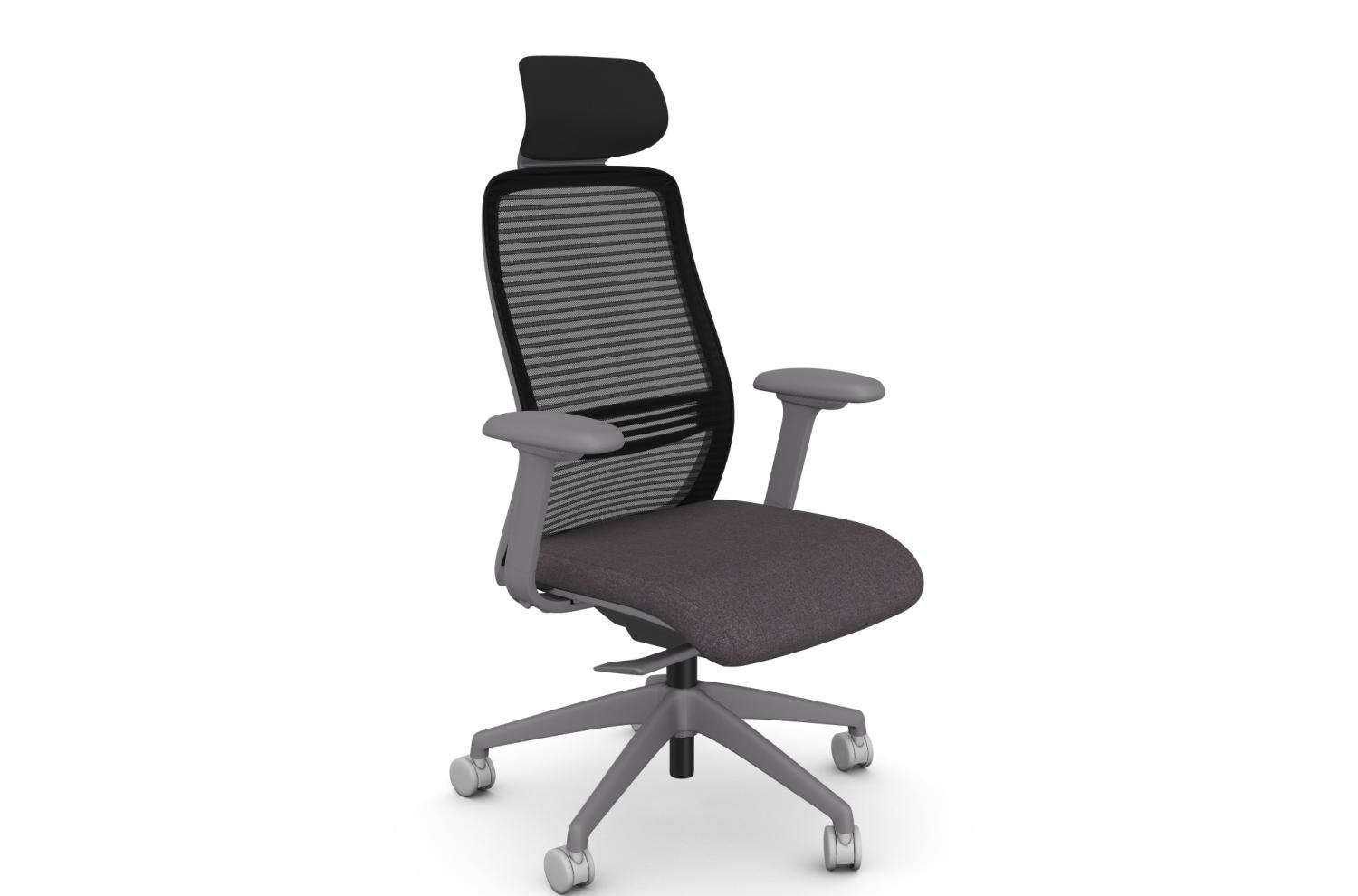 NV Posture Office Chair with Breathable Mesh Back and Adjustable Lumbar Support & Headrest- Grey Frame With Dark Grey Seat