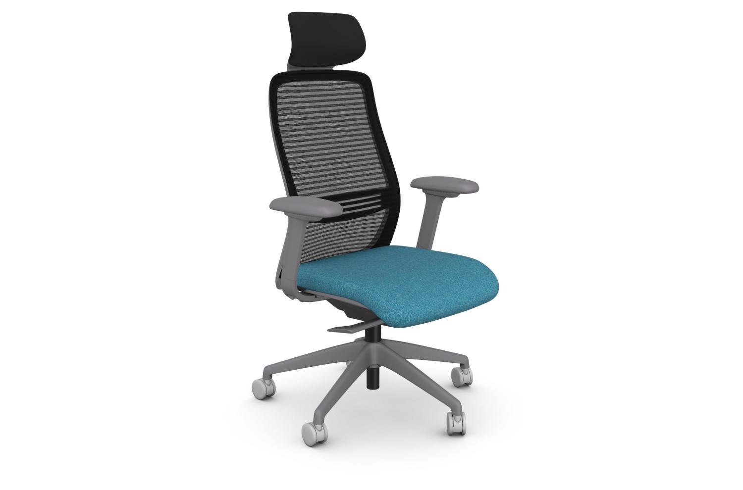 NV Posture Office Chair with Breathable Mesh Back and Adjustable Lumbar Support & Headrest - Grey Frame Light Blue Seat