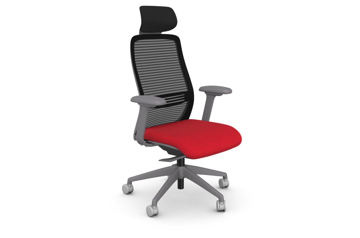 NV Posture Office Chair with Breathable Mesh Back and Adjustable Lumbar Support & Headrest - Grey Frame Red Seat