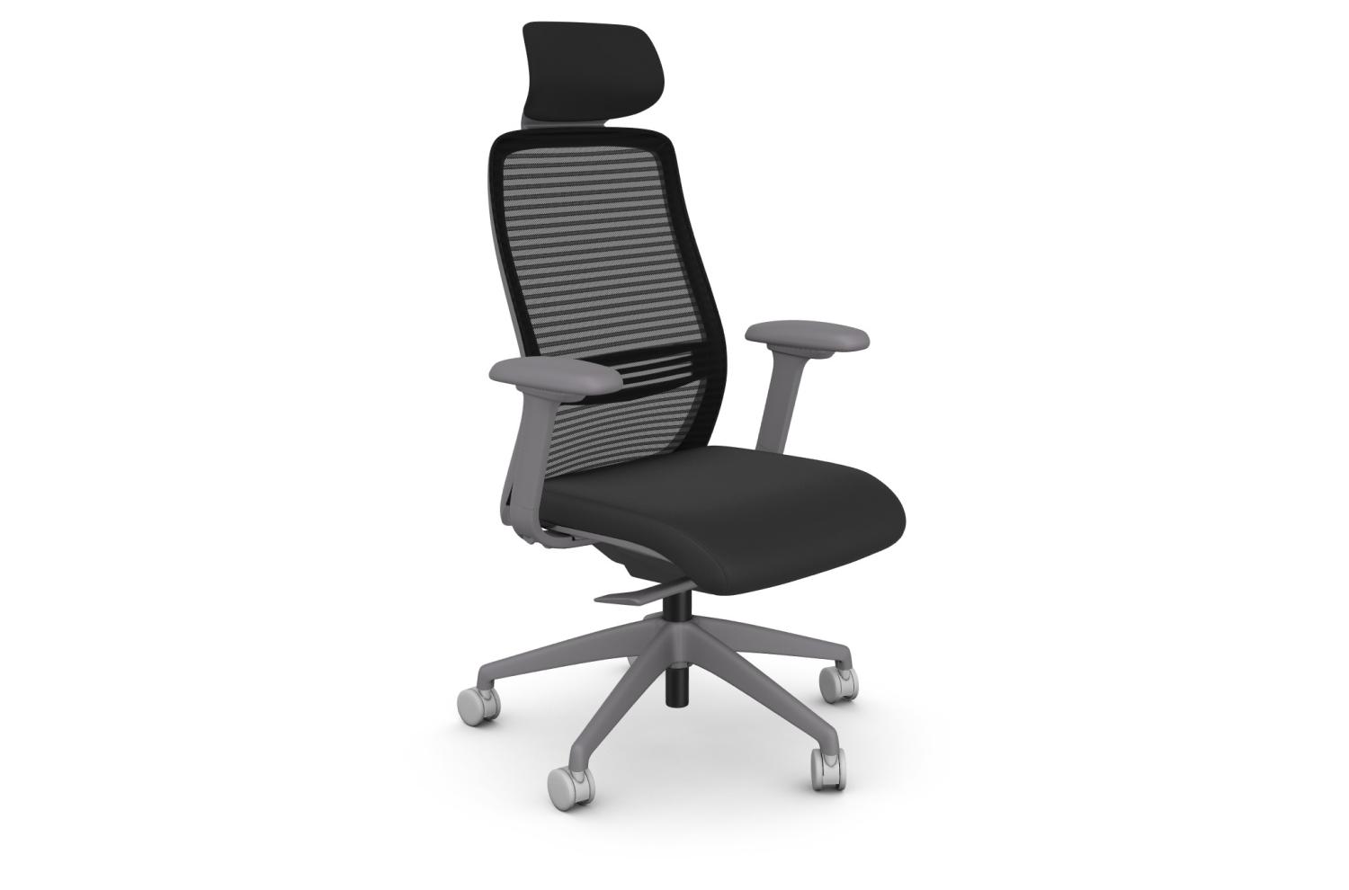 NV Posture Office Chair with Breathable Mesh Back and Adjustable Lumbar Support & Headrest - Grey Frame With Black Vinyl Seat