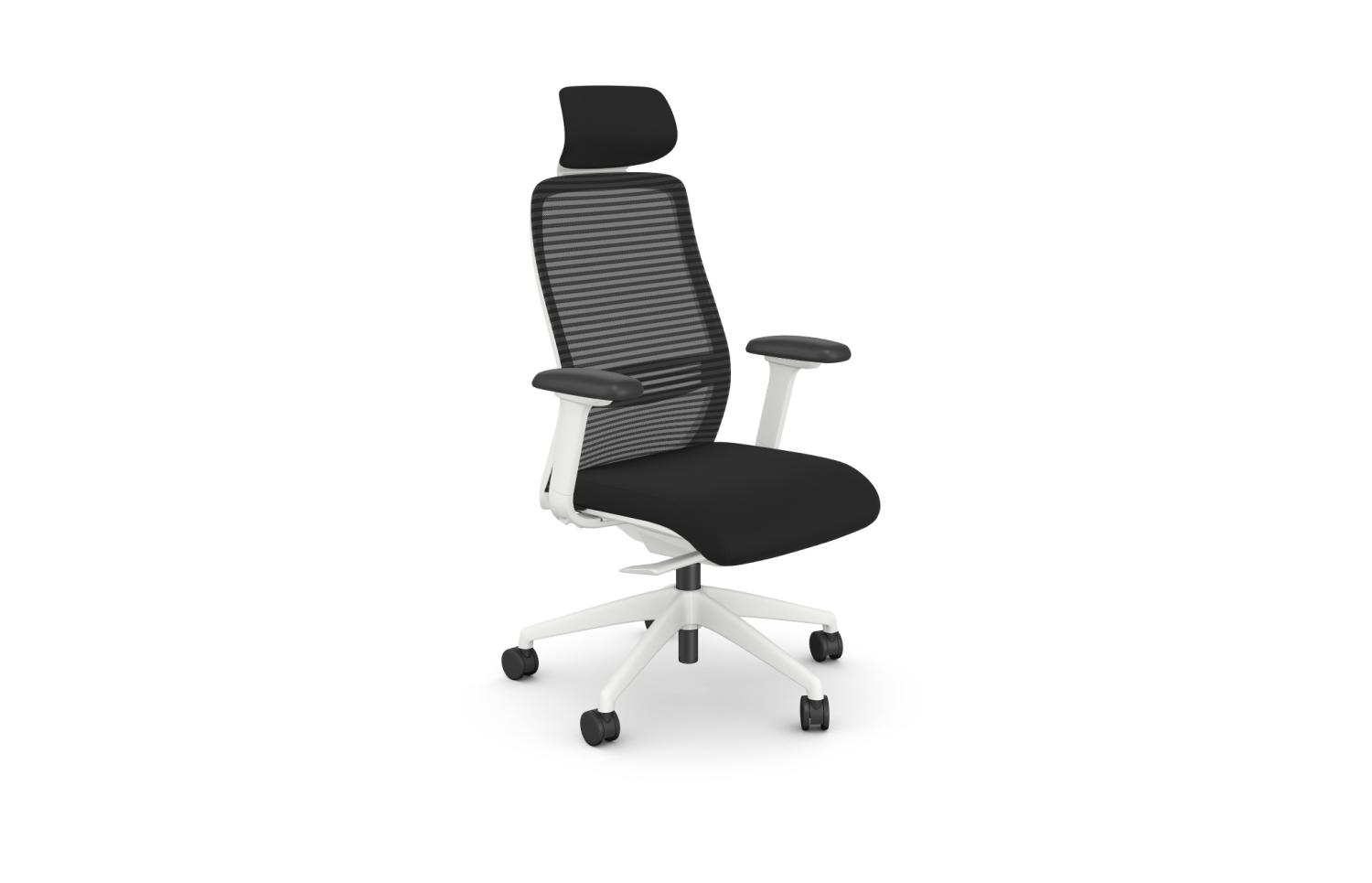 NV Posture Office Chair with Breathable Mesh Back and Adjustable Lumbar Support & Headrest - White Frame With Black Fabric Seat