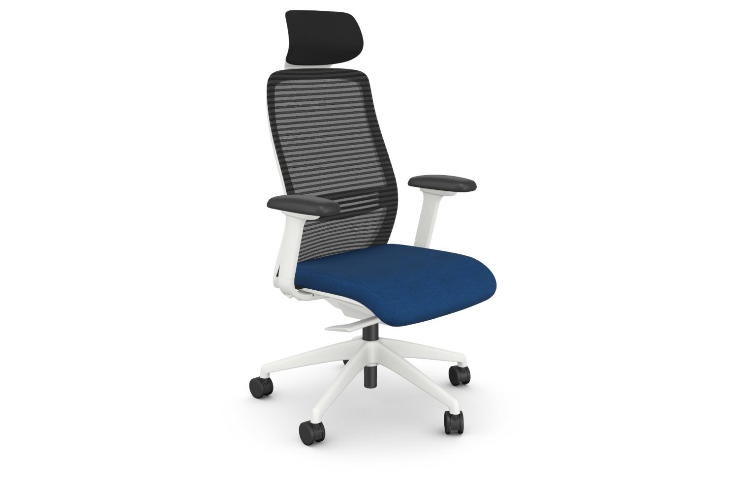 NV Posture Office Chair with Breathable Mesh Back and Adjustable Lumbar Support & Headrest- White Frame Blue Seat