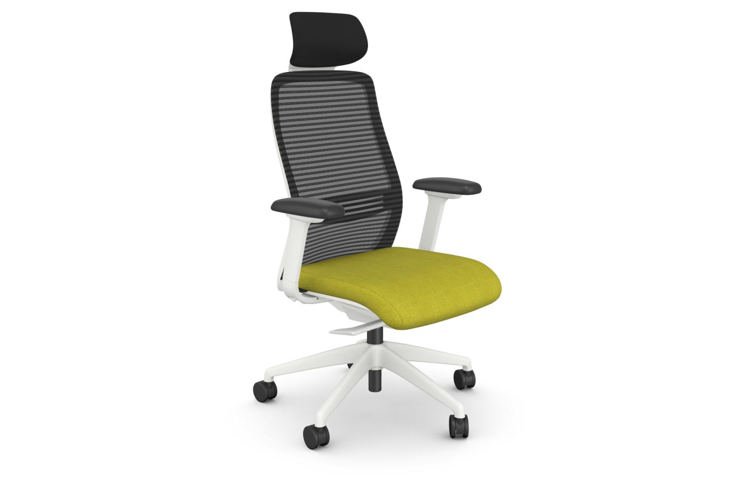 NV Posture Office Chair with Breathable Mesh Back and Adjustable Lumbar Support & Headrest - White Frame Green Seat