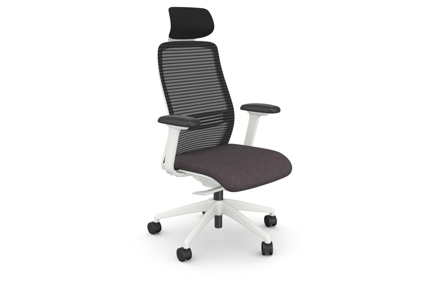 NV Posture Office Chair with Breathable Mesh Back and Adjustable Lumbar Support & Headrest - White Frame With Dark Grey Seat