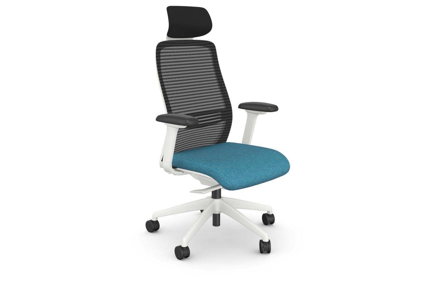 NV Posture Office Chair with Breathable Mesh Back and Adjustable Lumbar Support & Headrest- White Frame Light Blue Seat
