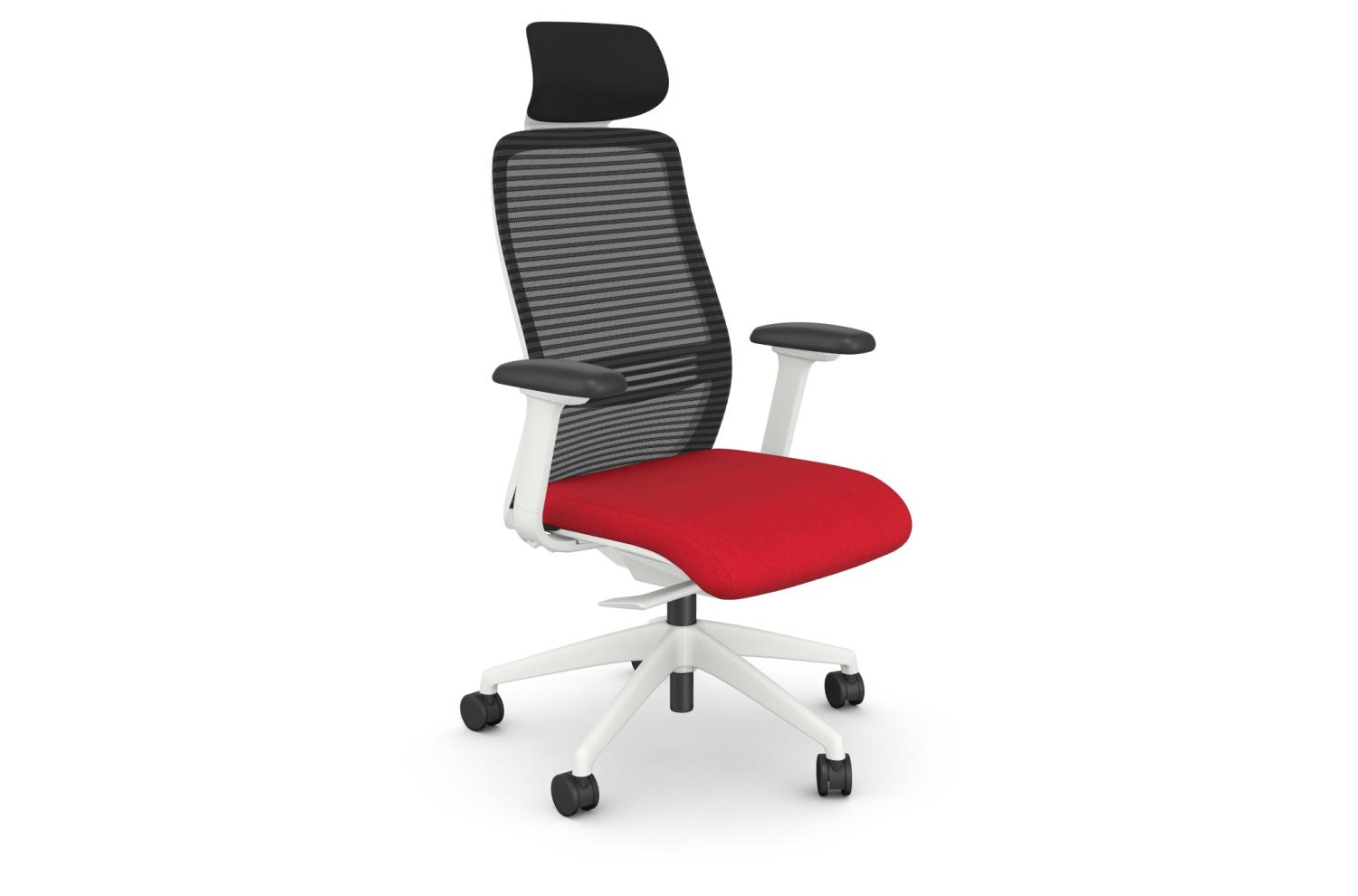NV Posture Office Chair with Breathable Mesh Back and Adjustable Lumbar Support & Headrest - White Frame Red Seat