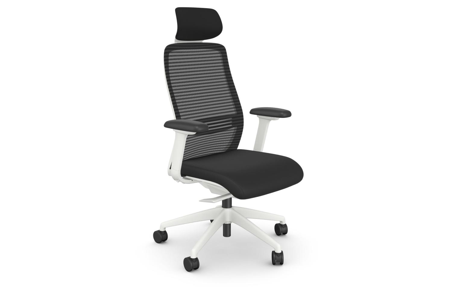 NV Posture Office Chair with Breathable Mesh Back and Adjustable Lumbar Support & Headrest - White Frame With Black Vinyl Seat