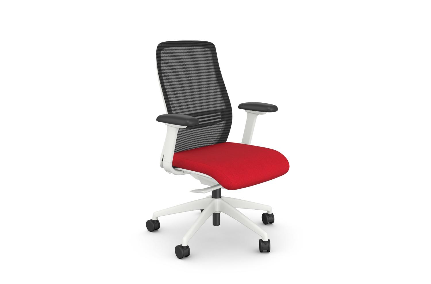 NV Posture Office Chair with Breathable Mesh Back and Adjustable Lumbar Support - White Frame Red Seat