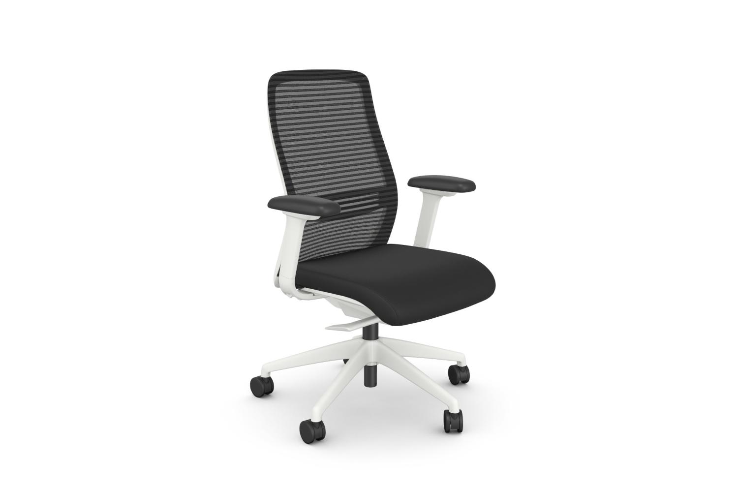 NV Posture Office Chair with Breathable Mesh Back and Adjustable Lumbar Support - White Frame With Black Vinyl Seat