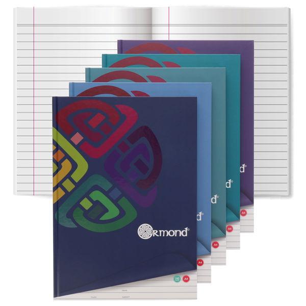 Ormond A4 160 Page Hardback Notebook Assorted Colours – Durable Casebound Ruled Notebook for School, College & Office