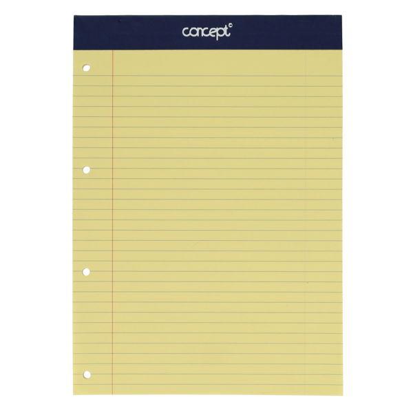 Concept A4 Executive Legal Pads 50 Sheet Top Bound Yellow Writing Pads – for Office, School & Home (Pack of 5)