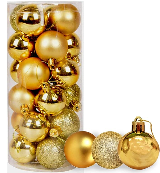 ValueX Christmas Baubles Shatterproof Gold, Christmas Tree Decorations Ball Ornaments Balls 30mm 24PCS